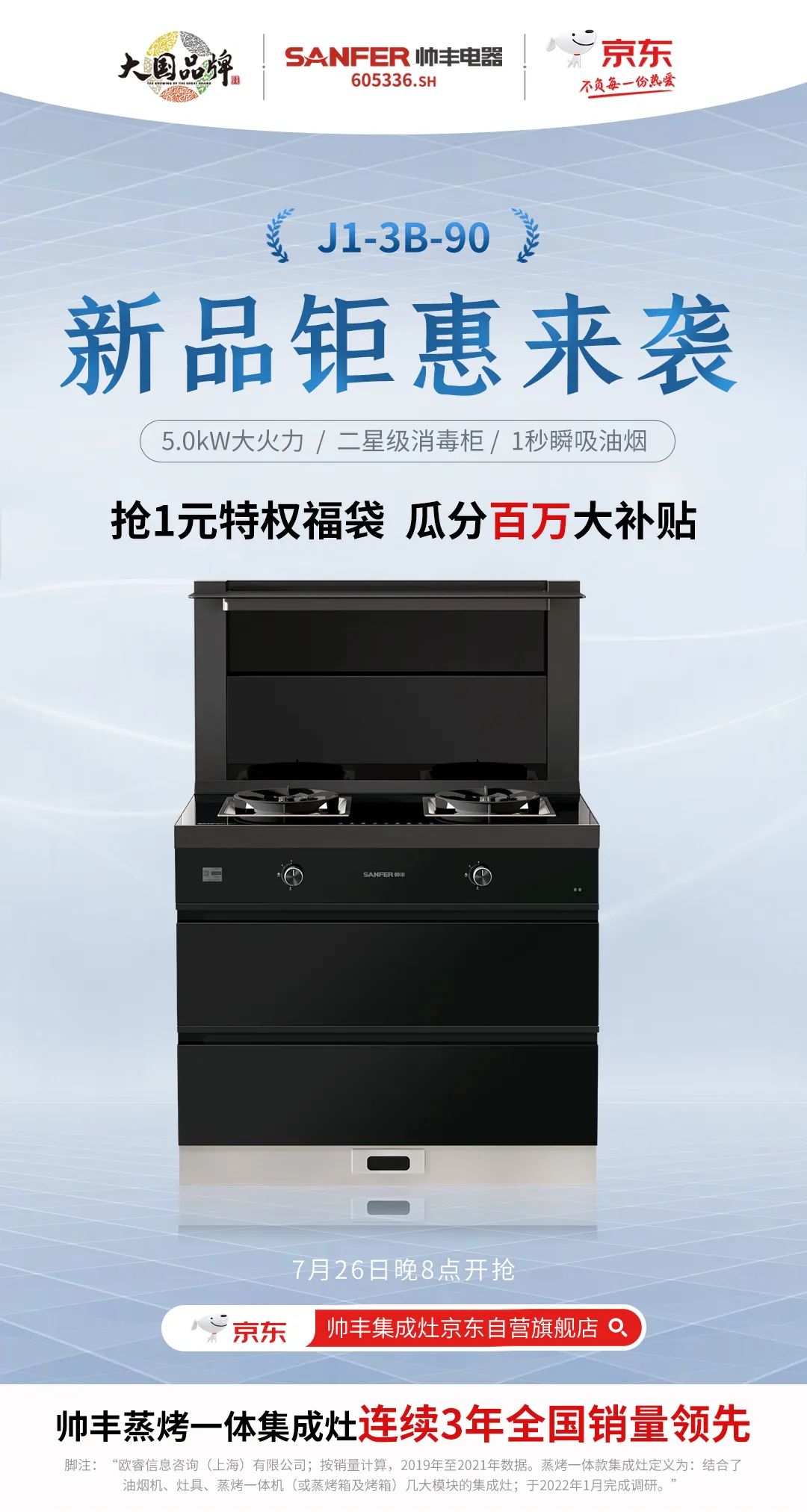 【新品首發(fā)】帥豐新款集成灶亮相京東，解鎖花樣廚房新體驗