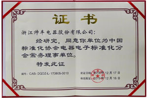 喜報(bào)：帥豐入選中國(guó)標(biāo)準(zhǔn)化協(xié)會(huì)電器電子標(biāo)準(zhǔn)化分會(huì)常務(wù)理事單位！