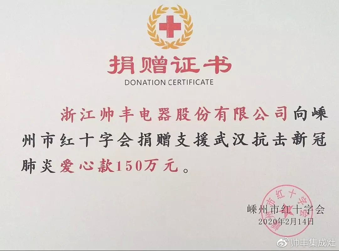 企業(yè)新聞 | 抗擊疫情貢獻(xiàn)突出，帥豐被授予博愛功勛獎(jiǎng)